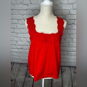 J crew red crochet edge top size 2